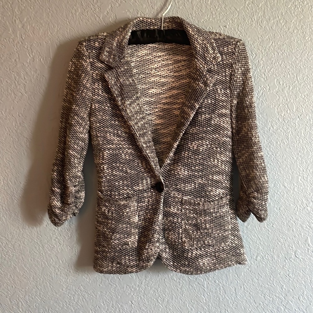 Marled knitt cinched 3/4 sleeve blazer